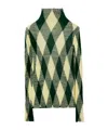 Burberry Checked Intarsia Cotton And Silk-blend Turtleneck Sweater In Green