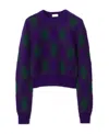 Burberry Check Knit Long-sleeve Thumbhole Sweater In Black