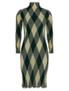 Burberry High-neck Slim Fit Dress With Argyle Motif In Green