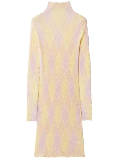 Burberry Argyle Check High-neck Mini Dress In Cameo