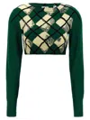 Burberry Check Cotton Knit Long Sleeve Sweater In Green