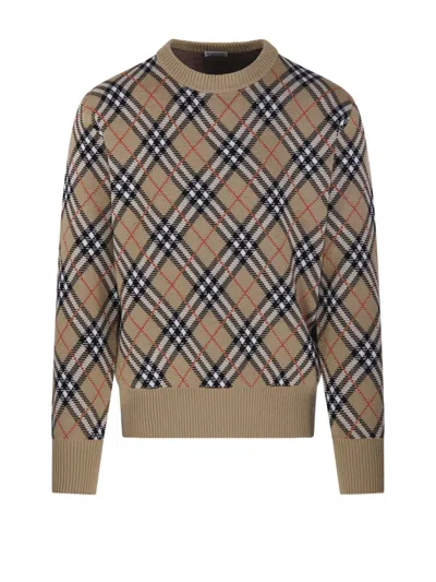 Burberry Checked Wool-blend Jacquard Sweater In Brown