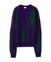 Burberry Woman Two-tone Wool Cardigan In Purple