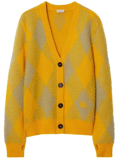BURBERRY ARGYLE PATTERNED-JACQUARD WOOL CARDIGAN