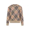 Burberry Beige Crewneck Sweater With Check Motif In Wool And Mohair Woman In Neutrals