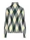 Burberry Checked Intarsia Cotton And Silk-blend Turtleneck Sweater In Green