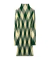 Burberry High-neck Slim Fit Dress With Argyle Motif In Green