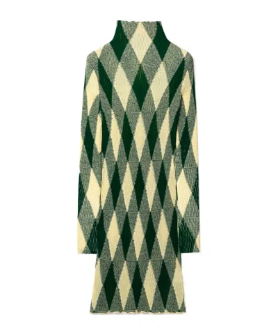 BURBERRY BURBERRY ARGYLE ROLL-NECK RIBBED-KNIT DRESS