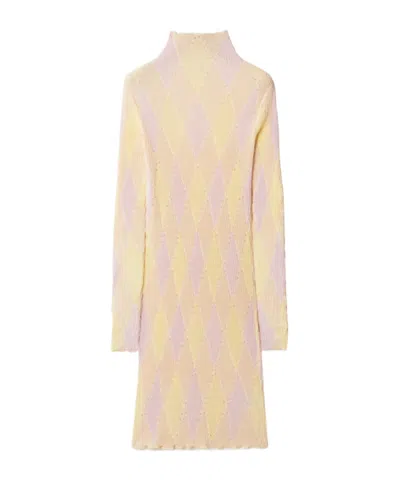 BURBERRY BURBERRY ARGYLE RIBBED-KNIT LONG SLEEVED DRESS