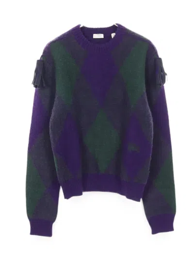 Pre-owned Burberry Argyle Tassel Sweater In Purple