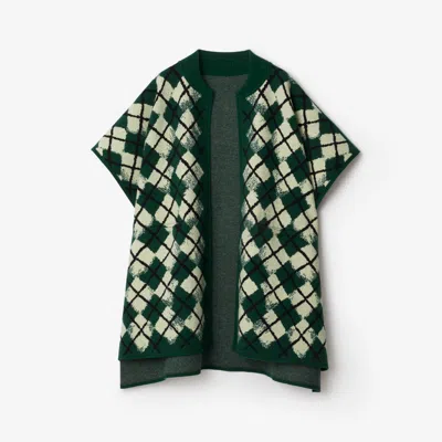 Burberry Argyle Wool Blend Cape In Ivy