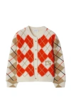 Burberry Kid - Argyle Wool Cardigan In Orange Red
