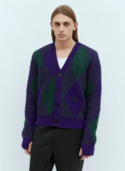 Burberry Argyle Wool Cardigan In Purple