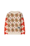 Burberry Boy's Kevin Ekd Argyle Wool Sweater In Orange Red