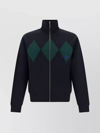 Burberry Argyle Zipper Stand-up Collar Sweater In Blue