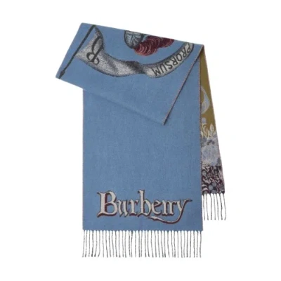 Burberry Armour Blue Knight Portrait Cashmere Scarf