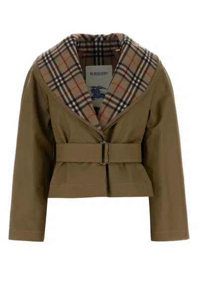 Burberry Army Green Cotton Jacket In Brown