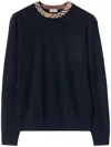 Burberry Crew Neck Knitwear With Distinctive Patterned Collar In Black