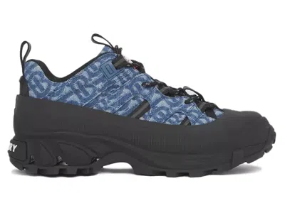 Pre-owned Burberry Arthur Monogram Print Denim (women's) Sneakers In Blue/black