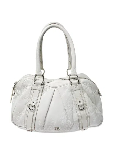 Pre-owned Burberry Ashbury Leather Tote Bag In White