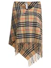 Burberry Beige Check Wool And Cashmere Cape In Multi