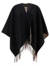 Burberry Black Wool Cape With Check Pattern In Black