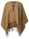 Burberry Beige Wool Cape With Check Pattern Women In Brown