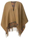 Burberry Beige Wool Cape With Check Pattern Women In Brown