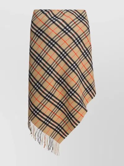 Burberry Asymmetric Checked Bandana Cape Fringe In Multi