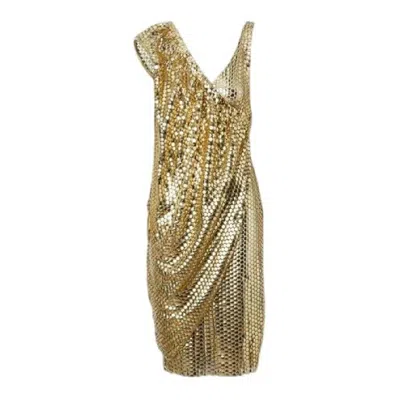 Burberry Asymmetric Mesh Dress With Metallic Paillette Embellishments In Gold Tone