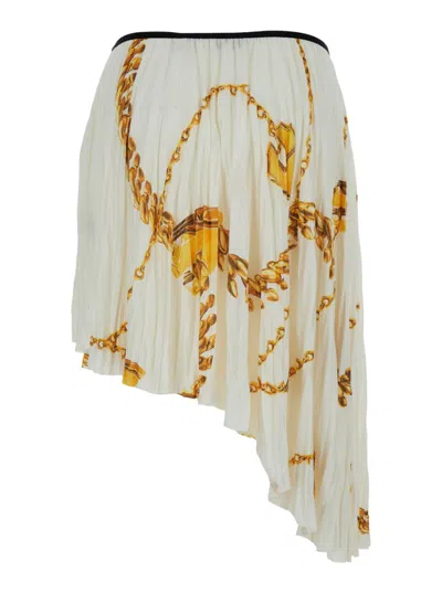 Burberry Asymmetrical Mini Skirt With Chain Print In Printed
