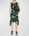 BURBERRY ASYMMETRICAL PRINTED MIDI DRESS WITH GROMMET DETAIL