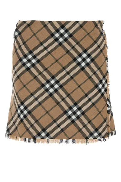 BURBERRY BURBERRY EMBROIDERED POLYESTER BLEND MINI SKIRT