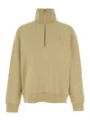 Burberry Beige Stripe Collar Half-zip Sweatshirt In Nude
