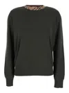 Burberry Women Wool Pullover With Check In Green