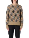 Burberry Check Wool Blend Knit Crewneck Sweater In Brown