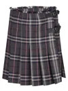 Burberry Leather-trimmed Pleated Checked Wool Mini Skirt In Blue