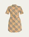 Burberry Check Short-sleeve Belted Mini Shirtdress In Brown