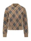 Burberry Cropped Check Knit Sweater With Ribbed Details In Multi