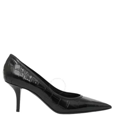 Burberry Aubri Embossed Leather Pointed Toe Pumps In Black In White