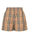 Burberry Elastic Waistband Checked Shorts With Side Stripe In Brown