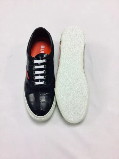 Pre-owned Burberry Authentic  Men's Embossed Crocodile-effect Sneakers Black 80274441