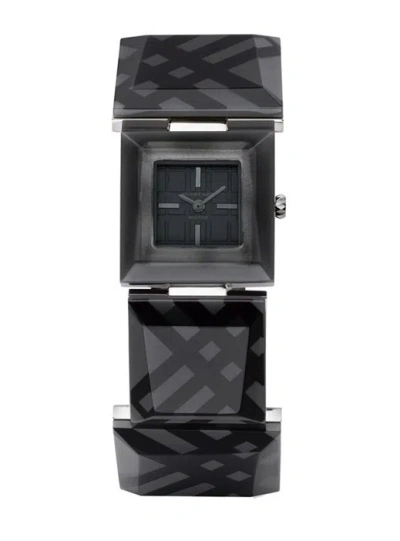 Pre-owned Burberry Authentic  Prism Black Resin Signature Bracelet Watch-bu4924