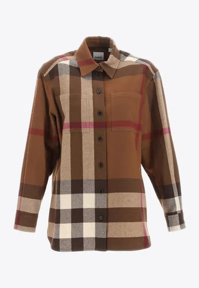 Burberry Avalon Checked Wool-blend Shirt In Brown