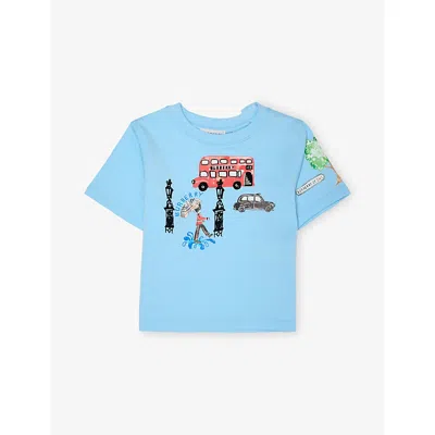 Burberry Kids' Azure Blue Graphic Cotton T-shirt 12 Months - 2 Year