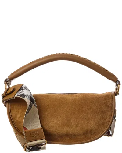 Burberry B Clip Mini Suede Hobo Bag In Brown