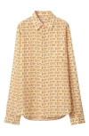 Burberry B-closure Print Silk Poplin Shirt In Gold/ White