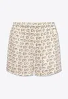 Burberry B Closure Print Silk Shorts In Cream