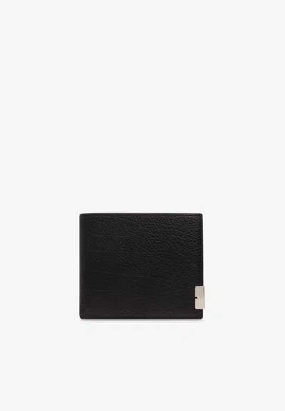 Burberry B Cut Bi-fold Wallet In Grained Leather In Black