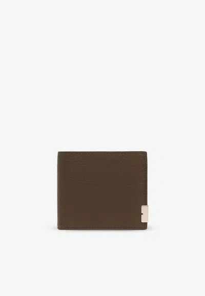 Burberry B Cut Bi-fold Wallet In Grained Leather In Brown